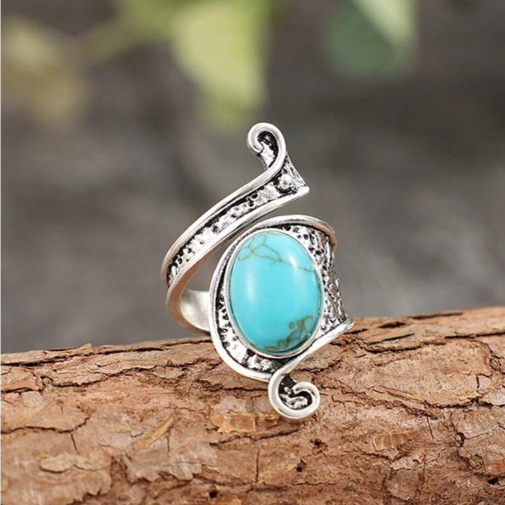 ✨NEW Boho Elegant Turquoise and Silver Women's adjustable Ring - Picture 2 of 7